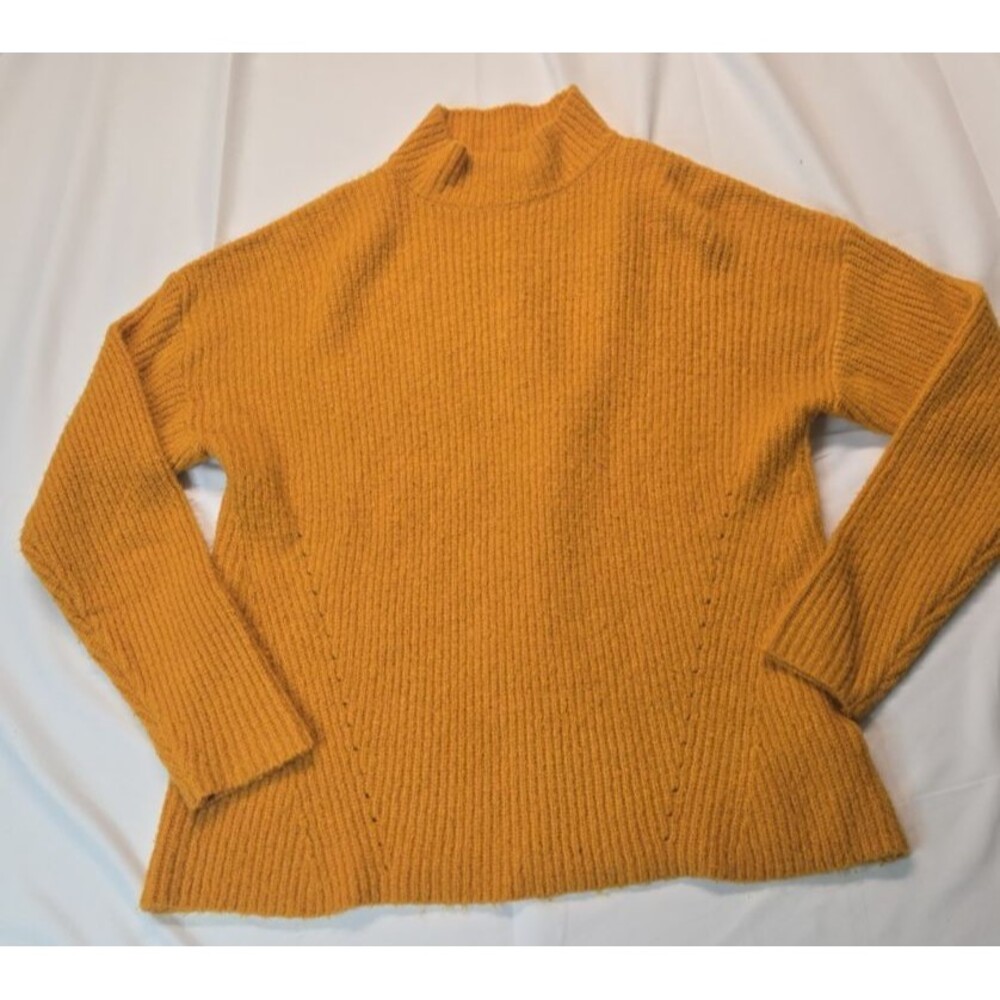 Forever 21 Mock Neck Sweater Womens Ribbed Knit Top M Yellow Warm Minimalist